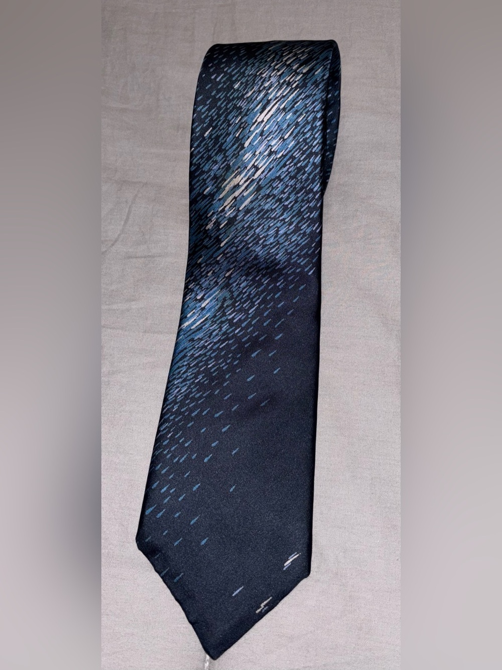 Dior Navy Blue Silk Tie with Light Blue and Silver Accents